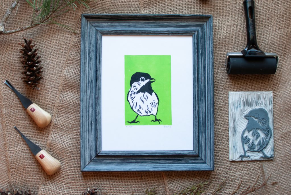 Chickadee Block Print