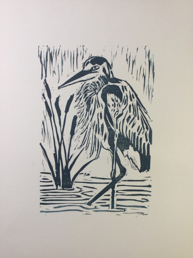 Great Blue Heron Block Print