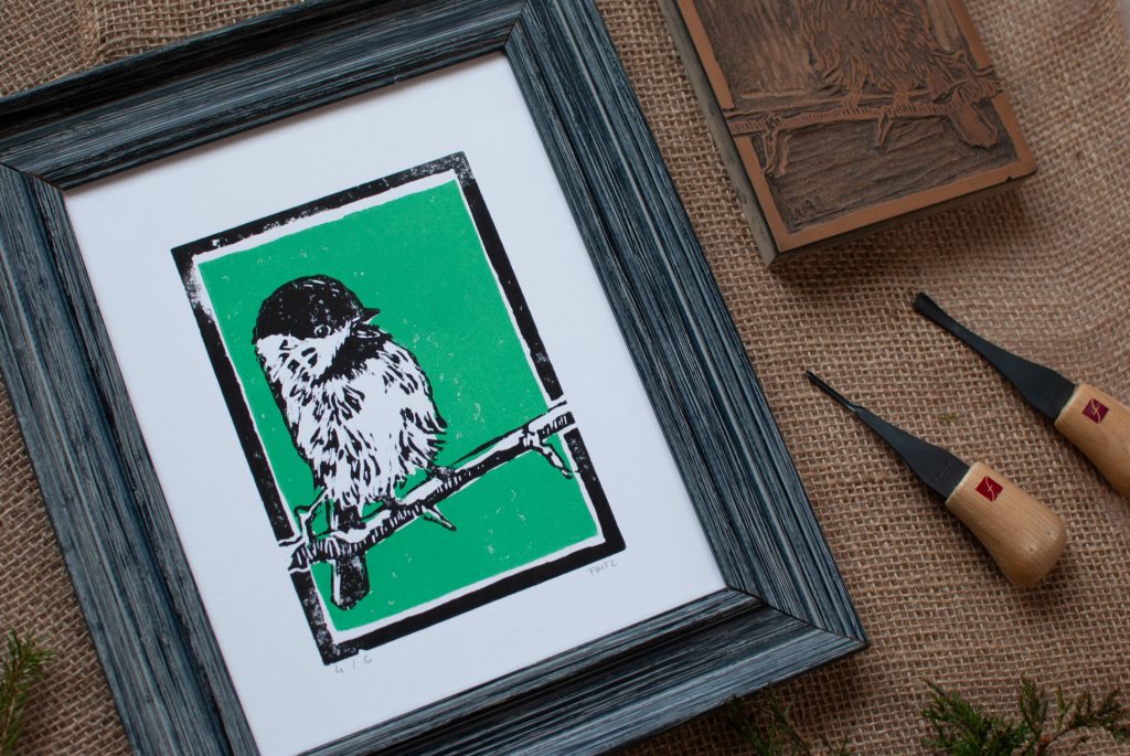 Chickadee Block Print II (Five Colors Available!)