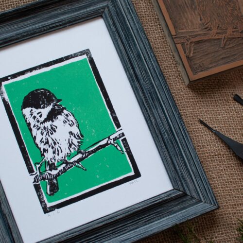 Chickadee Block Print II (Five Colors Available!)