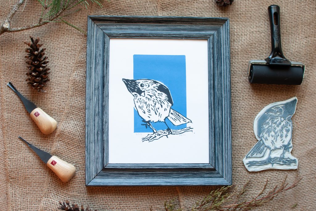 Tufted Titmouse Block Print